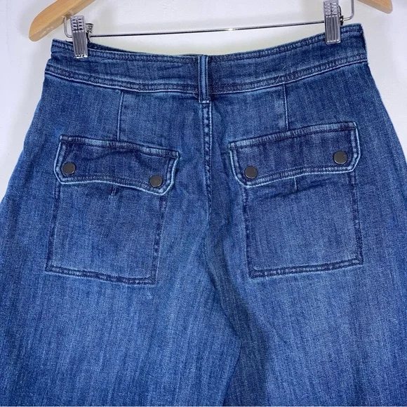 Pilcro Anthropologie Wide Leg Crop Culotte Jeans Sz 27 Denim High Rise Pockets - Picture 4 of 16